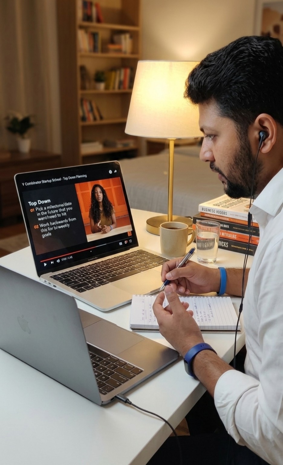 Somnath studying a Startup School lesson on a laptop