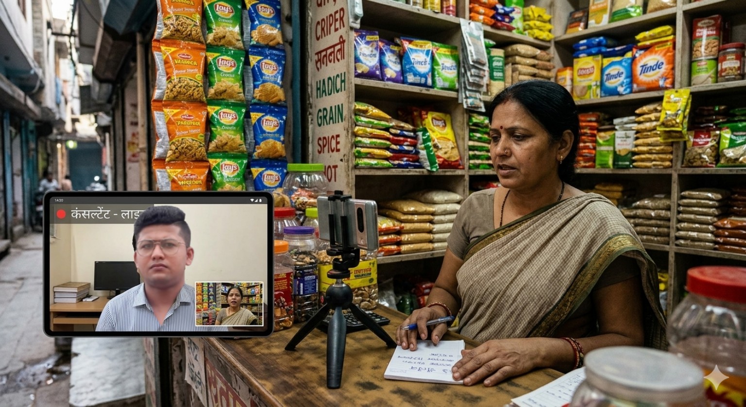 Business owner using a tablet for a remote founder conversation